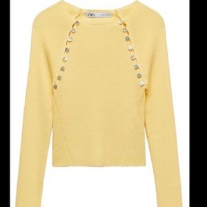 Knit yellow Zara sweater with buttons